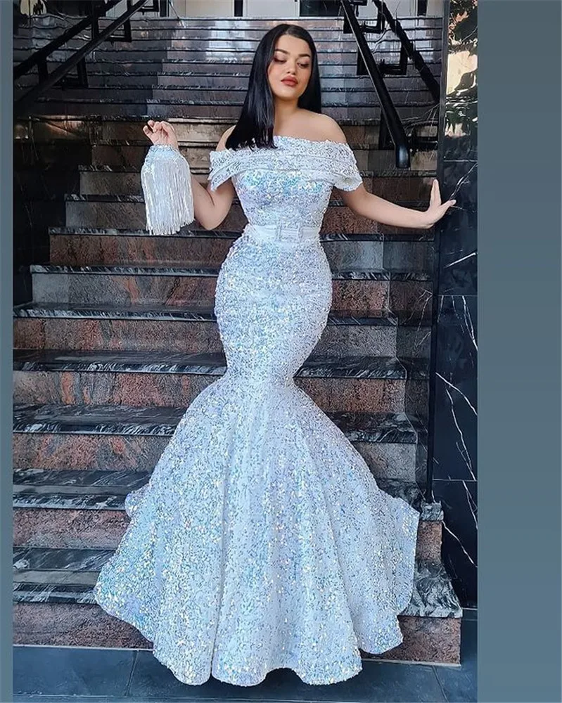Saudi Arabic Sequined Mermaid Prom Dresses Off Shoulder Dubai Evening Gowns Bridal Dress
Saudi Arabic Sequined Mermaid Prom Dresses Off Shoulder Dubai Evening Gowns Bridal Dress