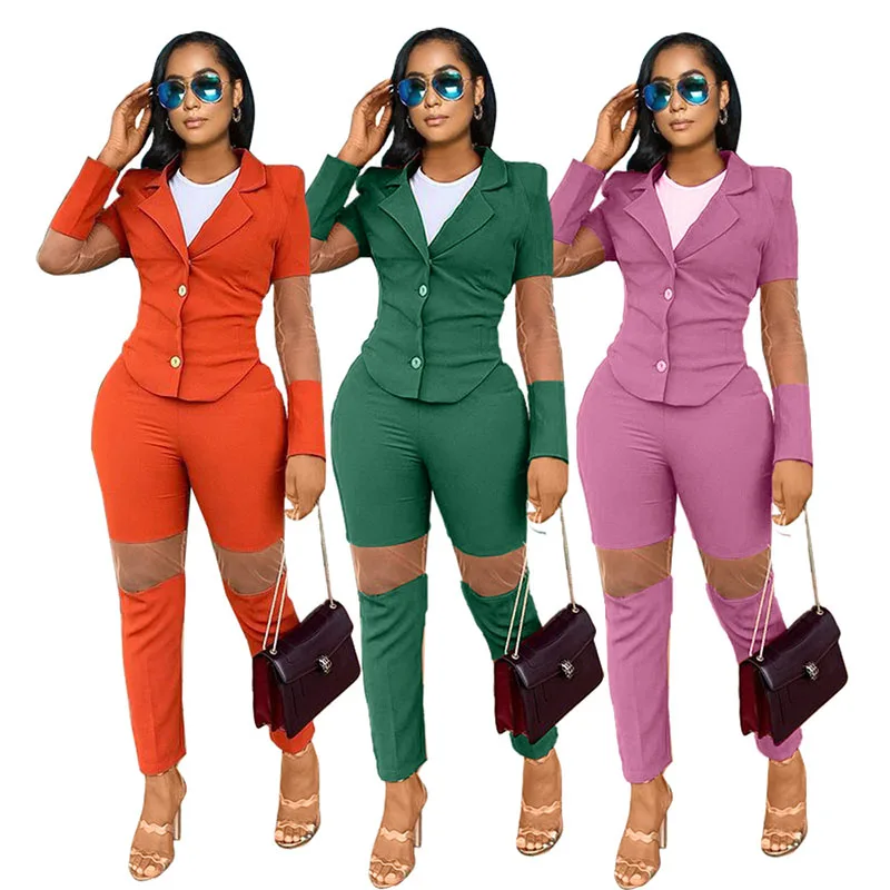 European and American women's suits 2021 new fashion casual suit stitching organza two-piece suit
European and American women's suits 2021 new fashion casual suit stitching organza two-piece suit