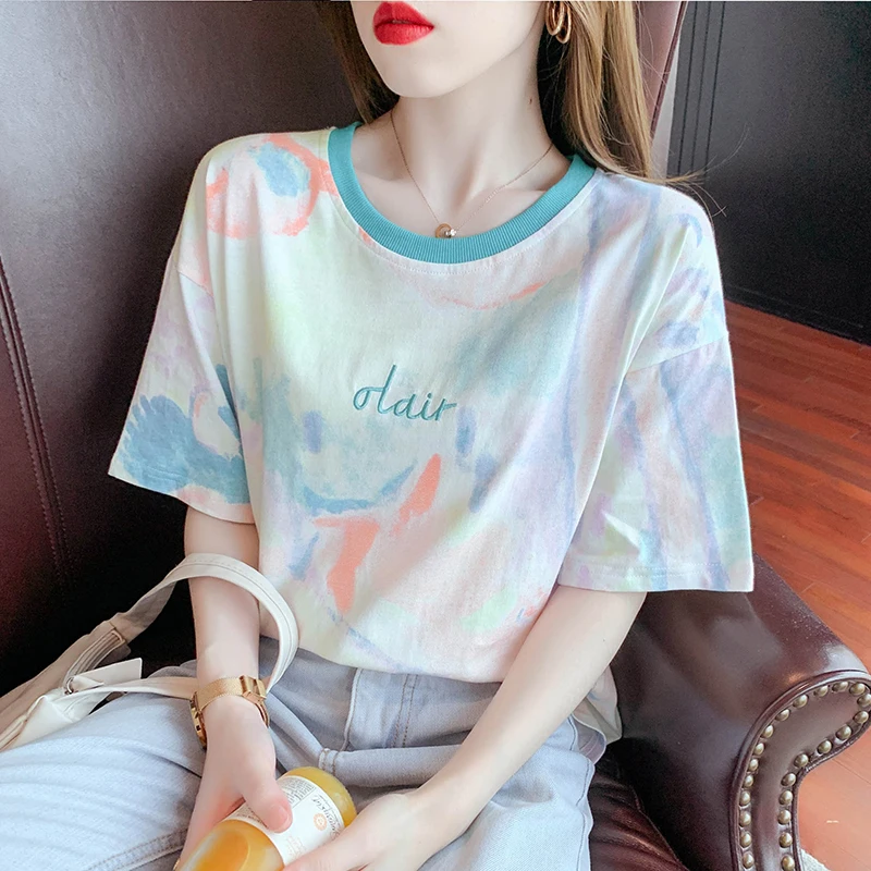 6812 # short sleeve T-shirt women loose in the summer of 2021 round collar tie-dye small and pure and fresh coat
6812 # short sleeve T-shirt women loose in the summer of 2021 round collar tie-dye small and pure and fresh coat