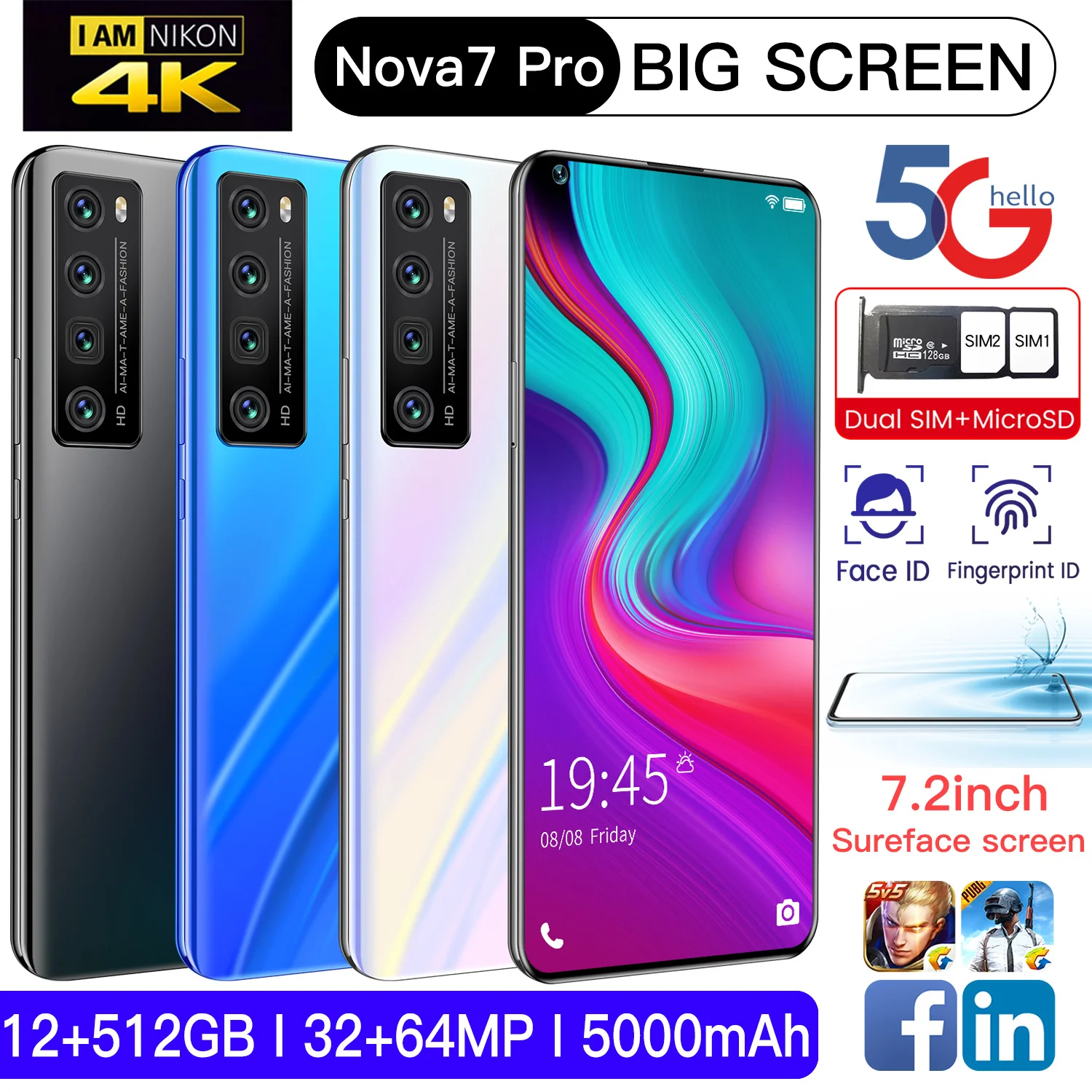 2021 Global Version Nova7Pro Smartphone 12+512G 5000mAh 7.2InchSupport Face Unlock Dual SIM 4G LTE 5G Network Android Cellphone 
2021 Global Version Nova7Pro Smartphone 12+512G 5000mAh 7.2InchSupport Face Unlock Dual SIM 4G LTE 5G Network Android Cellphone