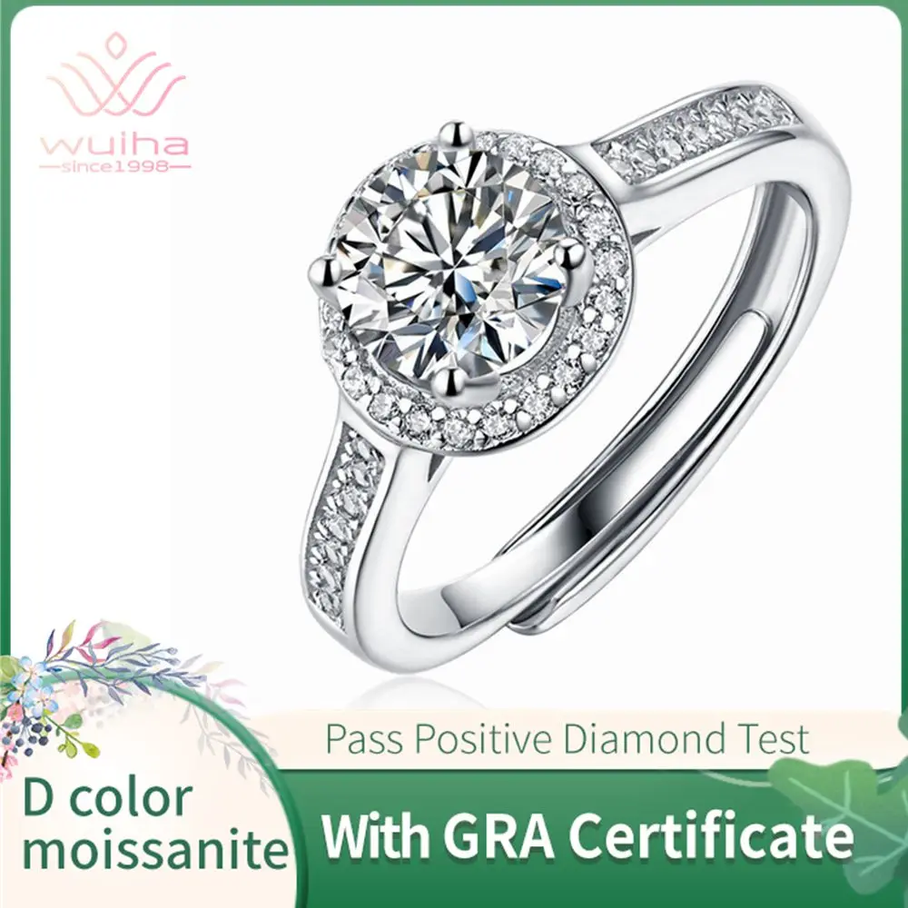 

WUIHA 100% 925 пробы серебро 1 карат D Цвет VVS1 драгоценный камень Свадебное обручальное кольцо Изысканные ювелирные изделия подарки с GRA