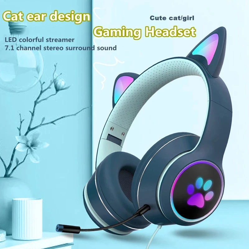 New Product Wired Cat Ear Headset 7.1 Channel LED Lighting Over-head Headset With Noise Reduction Mic Girl Gaming Headphone
New Product Wired Cat Ear Headset 7.1 Channel LED Lighting Over-head Headset With Noise Reduction Mic Girl Gaming Headphone