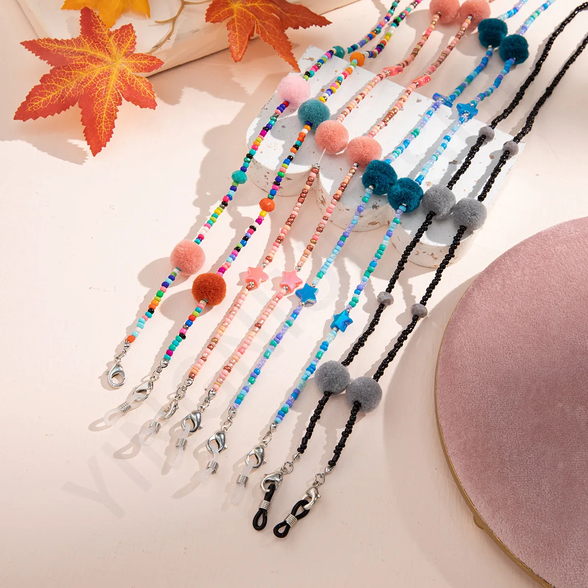 Simple Colorful Rice Beads Five-Pointed Star Plush Ball Glasses Mask Anti-Lost Lanyard Long Chain Women's Ornaments Jewelry Gift
Simple Colorful Rice Beads Five-Pointed Star Plush Ball Glasses Mask Anti-Lost Lanyard Long Chain Women's Ornaments Jewelry Gift