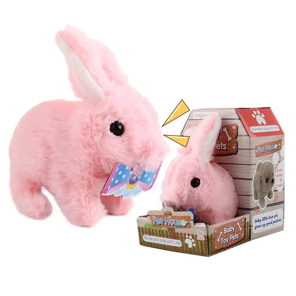 

Plush Bunny With Cute Scarf Accessories Battery Operated Hopping Rabbit Interactive Toy Limbs Will Walk Children Boy Girls gift