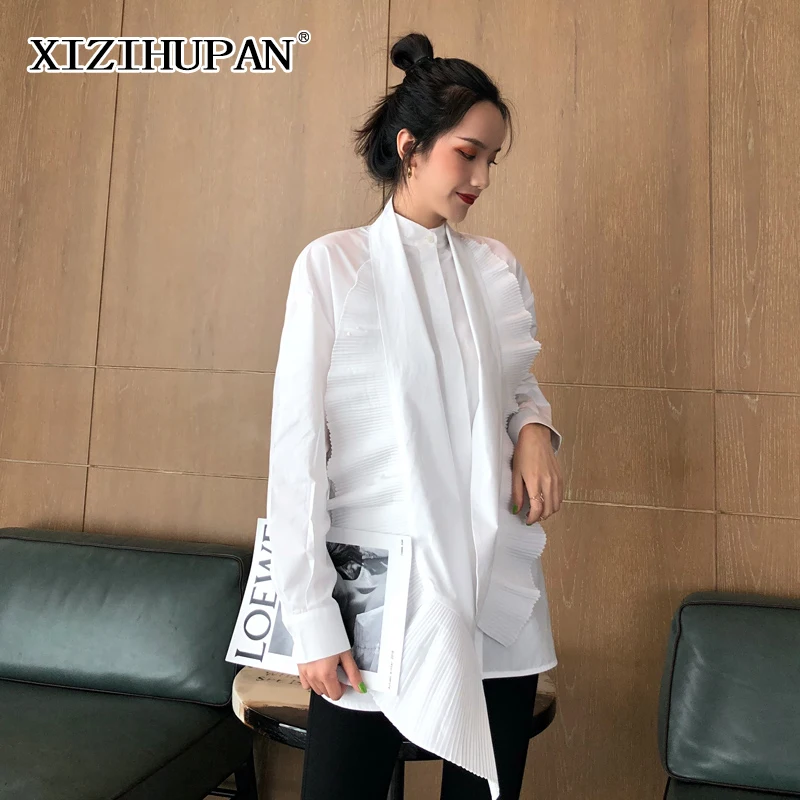 XIZIHUPAN White T Shirt For Women Stand Collar Long Sleeve Pleated Patchwork Solid Casual T Shirts Female 2021 Spring Clothing
XIZIHUPAN White T Shirt For Women Stand Collar Long Sleeve Pleated Patchwork Solid Casual T Shirts Female 2021 Spring Clothing