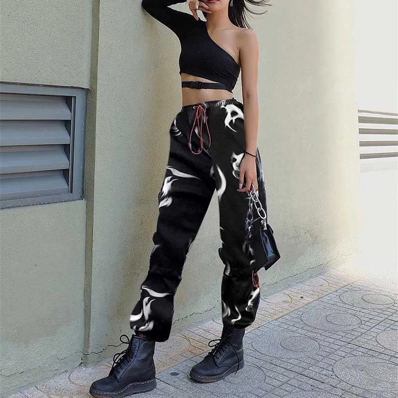 punk trousers Women Pants Streetwear Cargo Pant Female Joggers Wide Leg Trousers High Waist Plus Size Loose bottom | Женская одежда