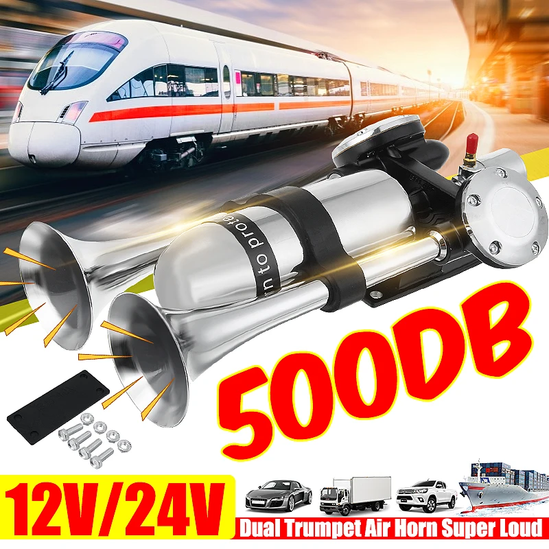 500DB Dual Trumpet Electric Horn Loud Chrome Air Horn Speaker Kit 12V/24V With Air Compressor For Train Truck Lorry
500DB Dual Trumpet Electric Horn Loud Chrome Air Horn Speaker Kit 12V/24V With Air Compressor For Train Truck Lorry
