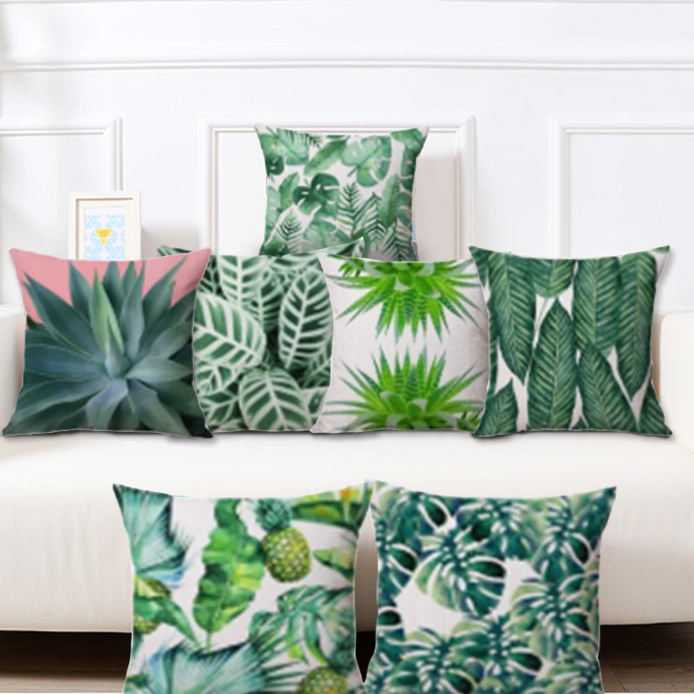 

Наволочка с зелеными листьями растений, домашний декор, покрывало для диванной подушки в виде тропических листьев