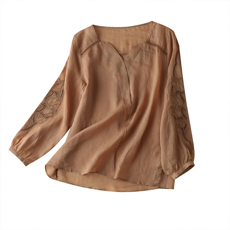 SHUCHAN Vintage Hollow Out Thin Summer Blusa Feminina Women-blouses 100% Ramie V-Neck Long Sleeve Top Women
SHUCHAN Vintage Hollow Out Thin Summer Blusa Feminina Women-blouses 100% Ramie V-Neck Long Sleeve Top Women