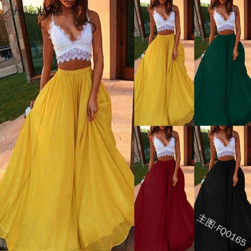 Boho Summer Maxi A-line Faldas Long High Vintage Skirts Skirts Women Elastic Saia Skirts Pleated Beach Waist Chiffon Waist Long
Boho Summer Maxi A-line Faldas Long High Vintage Skirts Skirts Women Elastic Saia Skirts Pleated Beach Waist Chiffon Waist Long
