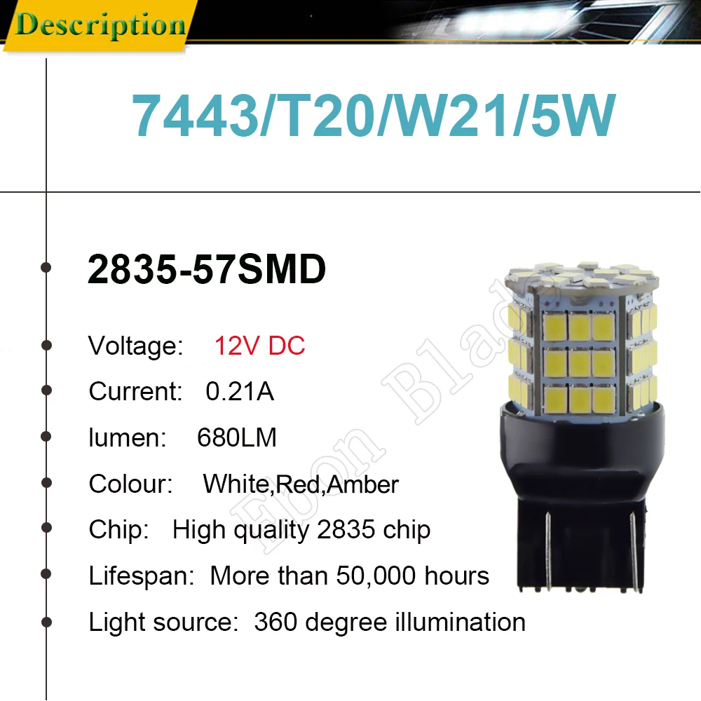 Пара T20 Led W21/5W 7443 7440 DRL обратный одиночный светильник 57SMD автомобильная лампа