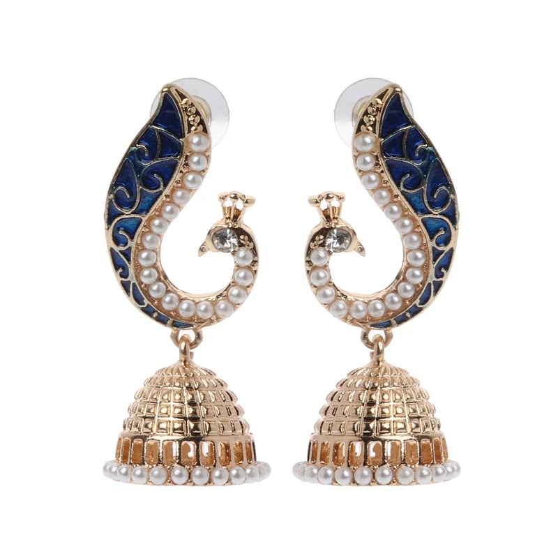 Ретро Индийский Болливуд кундан Павлин Jhumka Jhumki Висячие серьги цыганские