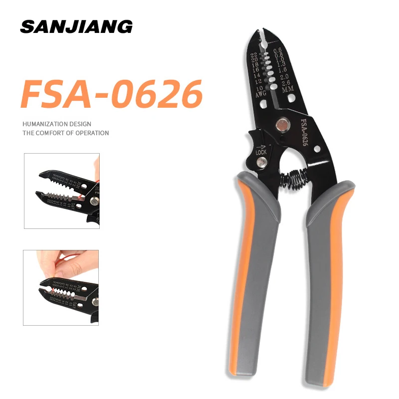 FSA-0626 Multifunctional Wire Stripping Plier With Cable Cutter Φ0.6-2.6mm (20-10AMG) Mini Hand Tools With Shear Function
FSA-0626 Multifunctional Wire Stripping Plier With Cable Cutter Φ0.6-2.6mm (20-10AMG) Mini Hand Tools With Shear Function