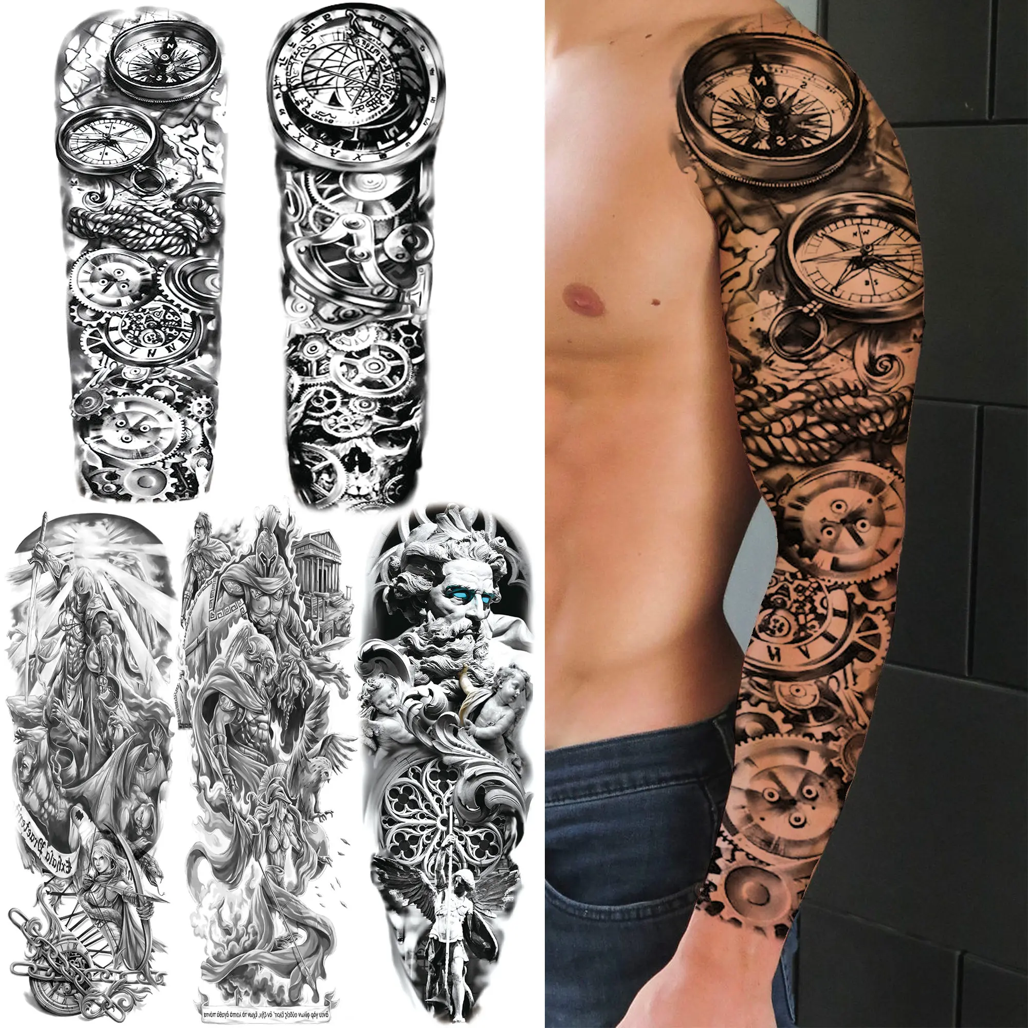 3D Compass Temporary Tattoos Sleeve For Men Women Adult Fake Worrior God Tattoo Sticker Black Body Art Drawing Tatoo Makeup Tool
3D Compass Temporary Tattoos Sleeve For Men Women Adult Fake Worrior God Tattoo Sticker Black Body Art Drawing Tatoo Makeup Tool