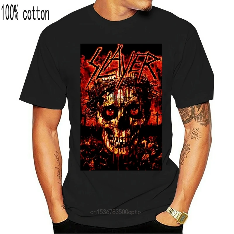 

New Slayer Men Crowned Skull T-shirt Black 2021 2021est Letter Print Top Tee 100% Cotton Print Mens Summer O-Neck T SHIRT