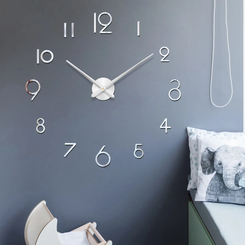 

Large Digital 3D DIY Wall Clock Frameless Mute Non Ticking Quartz Clocks with Mirror Number for Bedroom Decor Gifts