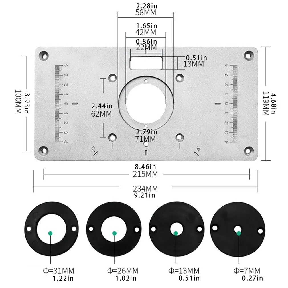 Multifunctional Aluminium Router Table Insert Plate Woodworking Benches Wood Router Trimmer Models Engraving Machine
Multifunctional Aluminium Router Table Insert Plate Woodworking Benches Wood Router Trimmer Models Engraving Machine