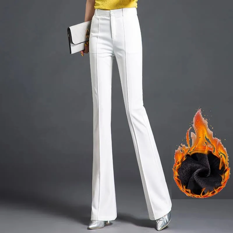 Plus Velvet Warm Elegant Flare Pants Women White Chic Buttons Slim Suit Pant Fall Winter Thick Office Lady Work Trousers Korean
Plus Velvet Warm Elegant Flare Pants Women White Chic Buttons Slim Suit Pant Fall Winter Thick Office Lady Work Trousers Korean