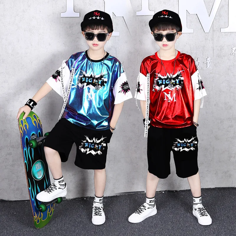 Teen Boys Clothing Sets Summer New Big Children's Fashion Dance Costume Casual Loose Shiny Print T-shirts Shorts Boys 2pcs Suit
Teen Boys Clothing Sets Summer New Big Children's Fashion Dance Costume Casual Loose Shiny Print T-shirts Shorts Boys 2pcs Suit