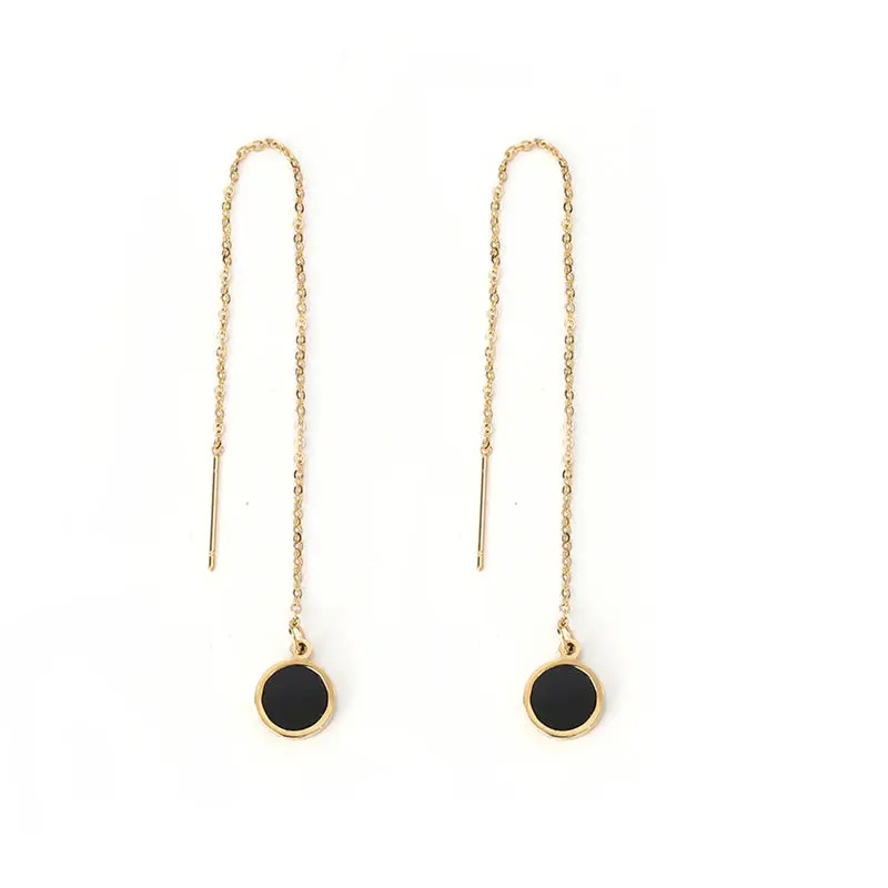 Fashion Stainless Steel Ear Threader Earrings Gold Black Round & Cross Drop Earring Jewelry Women Wife Gift 12.5cm, 1 Pair
Fashion Stainless Steel Ear Threader Earrings Gold Black Round & Cross Drop Earring Jewelry Women Wife Gift 12.5cm, 1 Pair