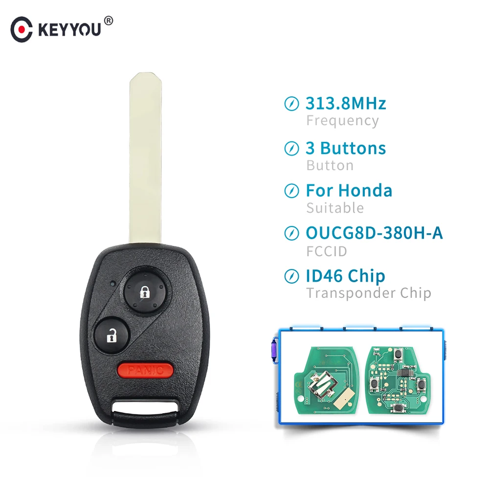 KEYYOU Remote Control Key 313.8Mhz With ID46 Chip For Honda Accord Fit Civic Odyssey 2003-2007 Fob OUCG8D-380H-A 2+1 Buttons
KEYYOU Remote Control Key 313.8Mhz With ID46 Chip For Honda Accord Fit Civic Odyssey 2003-2007 Fob OUCG8D-380H-A 2+1 Buttons