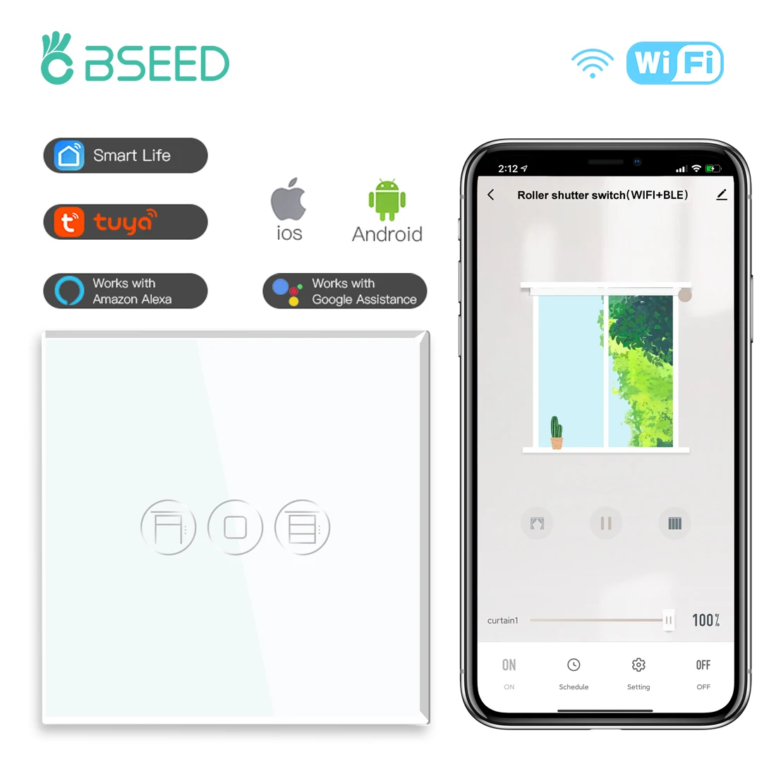 Умный выключатель BSEED EU для потайной системы настенный сенсорный с поддержкой Wi-Fi