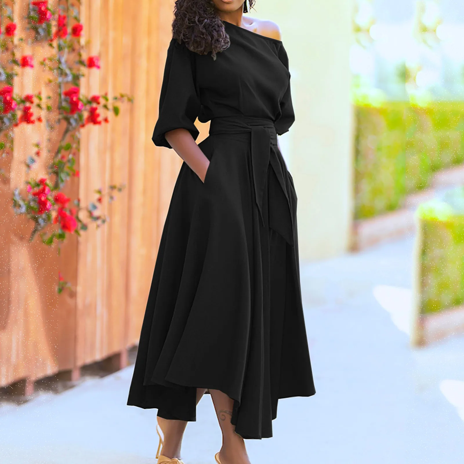 Women's Dresses Summer Off Shoulder Irregular Hem Casual A-line Maxi Dress With Belt Summer Beach Sundress Vestidos Plus Size
Women's Dresses Summer Off Shoulder Irregular Hem Casual A-line Maxi Dress With Belt Summer Beach Sundress Vestidos Plus Size