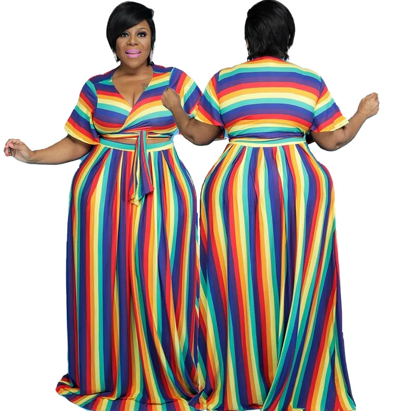 Summer Women's Dress 2021 Outfits V Neck Striped Tops and Dress Suits Bohemian Plus Size Two Piece Set Wholesale Dropshipping
Summer Women's Dress 2021 Outfits V Neck Striped Tops and Dress Suits Bohemian Plus Size Two Piece Set Wholesale Dropshipping