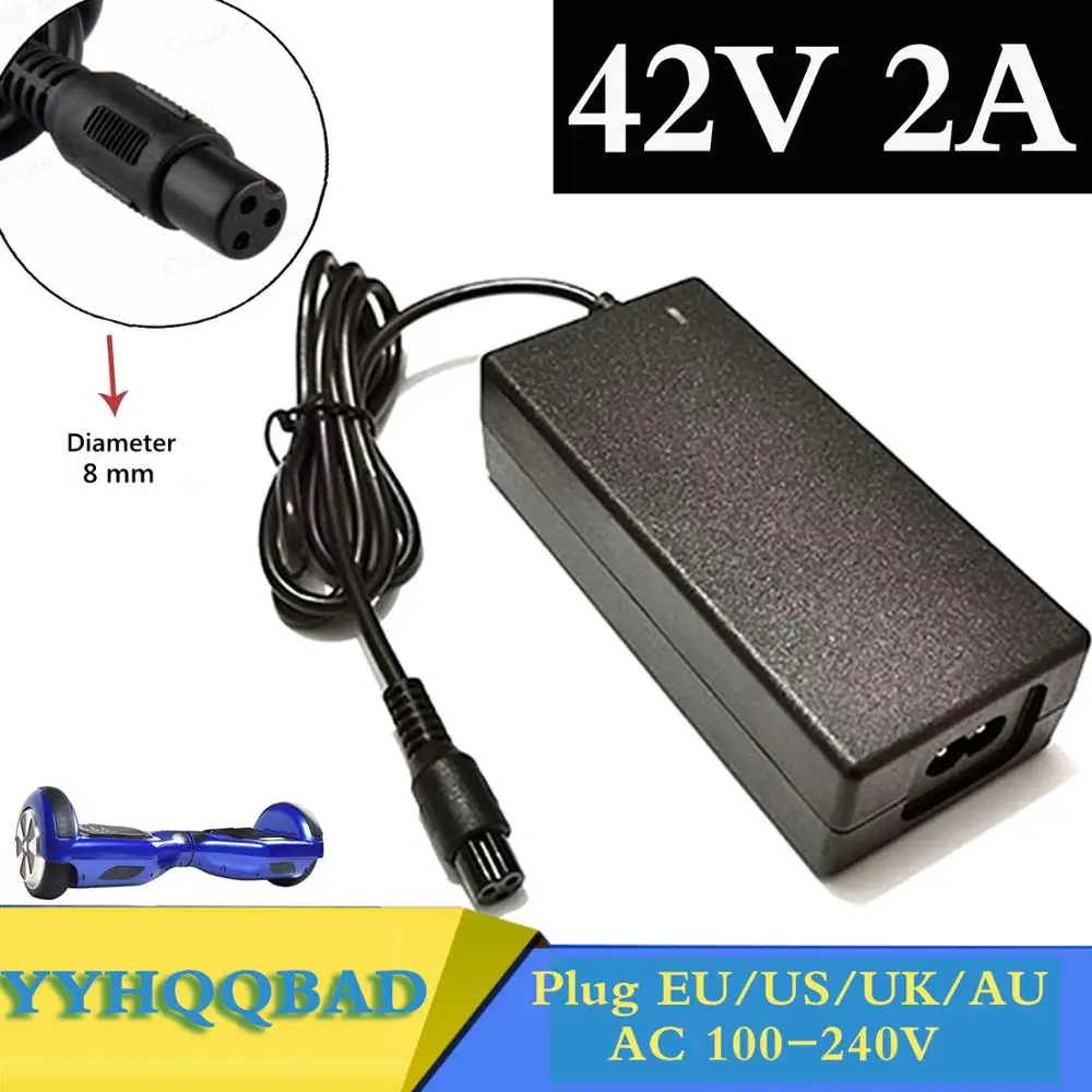 

42V 2A Universal Battery Charger, 100-240VAC Power Supply for Self Balancing Scooter hoverboard charger UK/EU/US/AU Plug