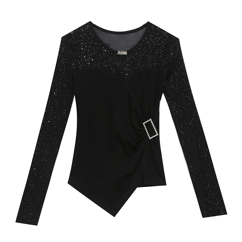 2020 Autumn long-sleeved bottoming shirt all-match Patchwork Casual Tops Slim Diamond Mesh Women T shirt Plus size
2020 Autumn long-sleeved bottoming shirt all-match Patchwork Casual Tops Slim Diamond Mesh Women T shirt Plus size