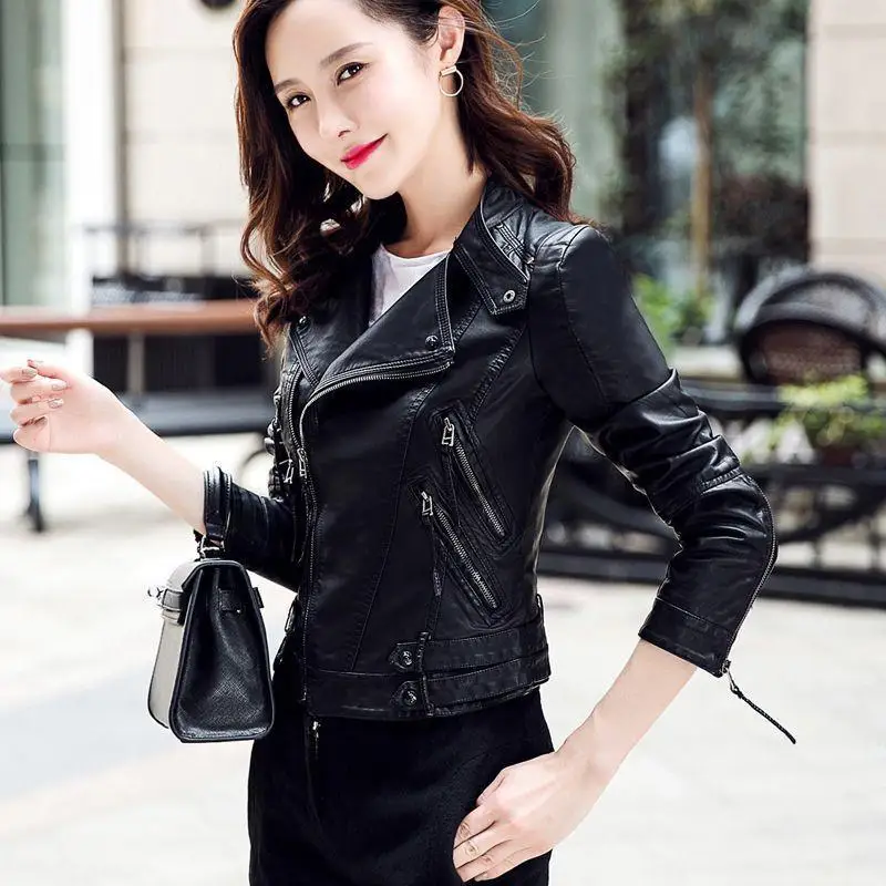 New Spring Women Faux Leather Jacket Biker Black Coat Female Turndown Collar PU Jackets Ladies Loose Streetwear Outerwear H1073
New Spring Women Faux Leather Jacket Biker Black Coat Female Turndown Collar PU Jackets Ladies Loose Streetwear Outerwear H1073
