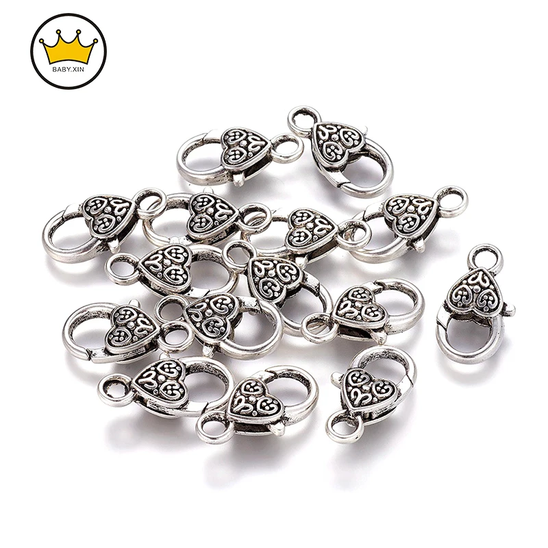 Застежка-карабин для ожерелья, браслета, цепочки, 10 шт./лот, 14x25 мм, античное серебро, в форме сердца 
Застежка-карабин для ожерелья, браслета, цепочки, 10 шт./лот, 14x25 мм, античное серебро, в форме сердца