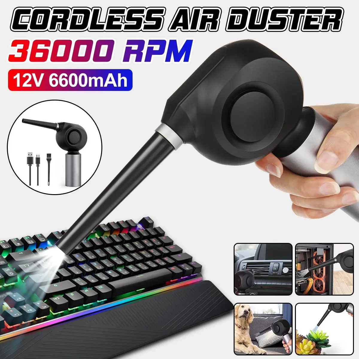 36000RPM Cordless Air Duster Rechargeable Cleaner Blower 50W 6600mAh for Pet Car Laptop Keyboard Camera Phone Device Cleaners
36000RPM Cordless Air Duster Rechargeable Cleaner Blower 50W 6600mAh for Pet Car Laptop Keyboard Camera Phone Device Cleaners