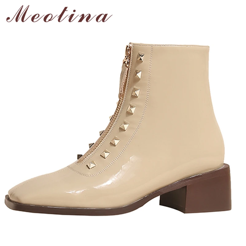 Женские ботильоны из натуральной кожи Meotina, ботинки на толстом высоком каблуке, с квадратным носком, на молнии, с заклепками, Осень-зима, 40
Женские ботильоны из натуральной кожи Meotina, ботинки на толстом высоком каблуке, с квадратным носком, на молнии, с заклепками, Осень-зима, 40