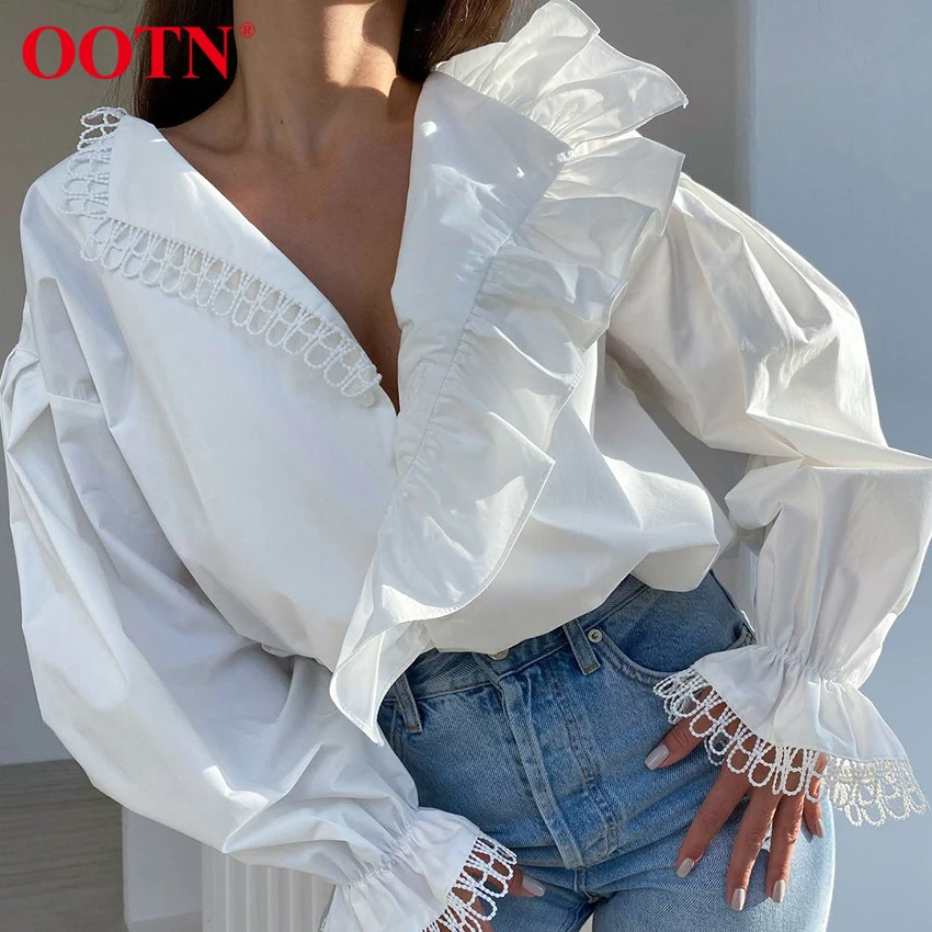 OOTN High Street Shirt Spring Asymmetrical Spliced Ruffled V-Neck Lace Lantern Sleeve Women's Blouse Thin Wild 2022 White Top
OOTN High Street Shirt Spring Asymmetrical Spliced Ruffled V-Neck Lace Lantern Sleeve Women's Blouse Thin Wild 2022 White Top