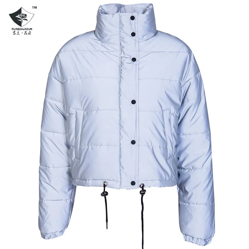Cross-Border Women's Luminous Casual Short Thick Reflective Cotton Overcoat Women's Clothing Jackets women reflect Parkas