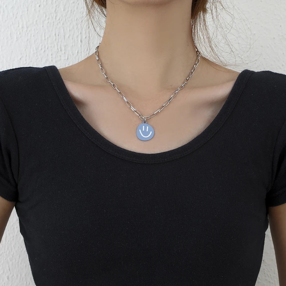 Lost Lady INS Cute Similing Face Pendant Statement Necklace for Women Silver Color Link Chain Chokers Necklace Wholesale Jewelry
Lost Lady INS Cute Similing Face Pendant Statement Necklace for Women Silver Color Link Chain Chokers Necklace Wholesale Jewelry