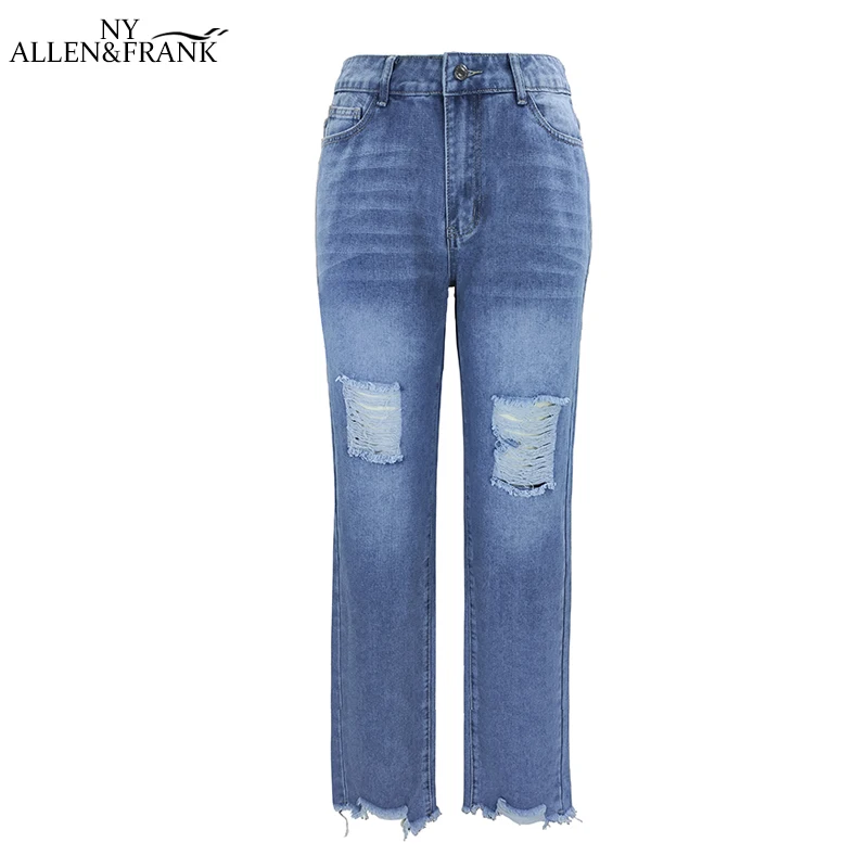 Фото Новинка джинсы со средней талией женские отбеленные прямые брюки 2021 модные