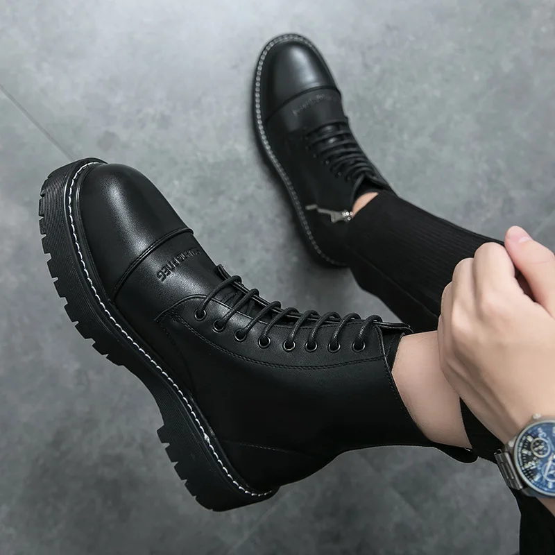Men Motorcycle Boots Men Shoes PU Solid Color Lace Side Zipper Round Shape Thick Bottom Men High Top Shoes Mens Boots Shoes
Men Motorcycle Boots Men Shoes PU Solid Color Lace Side Zipper Round Shape Thick Bottom Men High Top Shoes Mens Boots Shoes