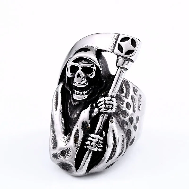 Vintage Titanium Steel Skull Death Biker Gothic Punk 316L Stainless Ring For Men Retro Male Design Round Bands Rings 
Vintage Titanium Steel Skull Death Biker Gothic Punk 316L Stainless Ring For Men Retro Male Design Round Bands Rings