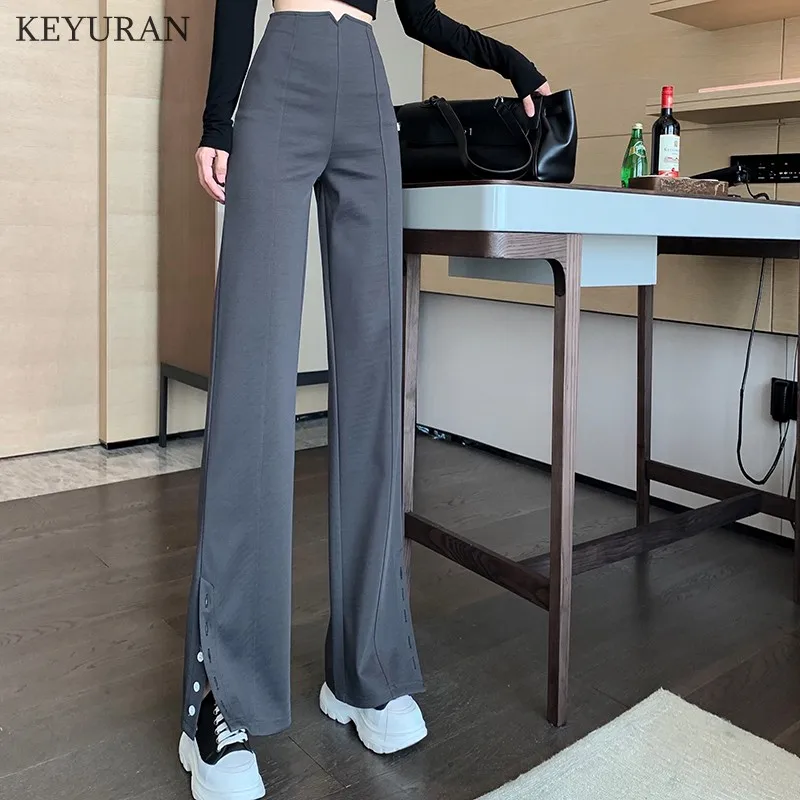 Vintage Long Wide leg Pants Women Korean Streetwear Sexy High Waist Trousers Lady Casual Split Black Elastic waist Long Pant
Vintage Long Wide leg Pants Women Korean Streetwear Sexy High Waist Trousers Lady Casual Split Black Elastic waist Long Pant
