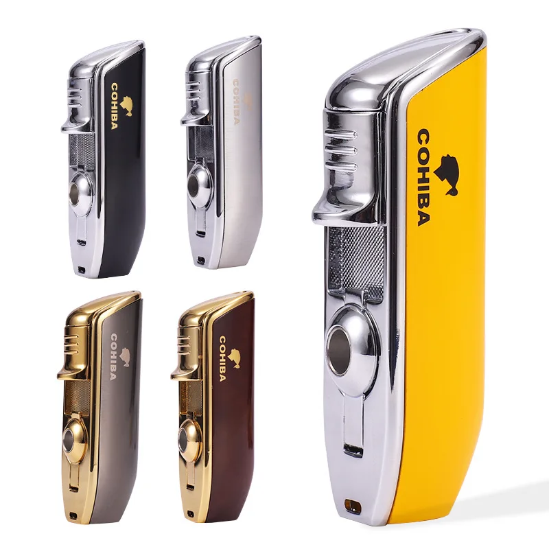 COHIBA Cigar Metal Windproof Lighter 3 Jet Blue Flame Gas Torch Butane Lighter Cutter Sharp Cigar Accessories With And Gift Box
COHIBA Cigar Metal Windproof Lighter 3 Jet Blue Flame Gas Torch Butane Lighter Cutter Sharp Cigar Accessories With And Gift Box