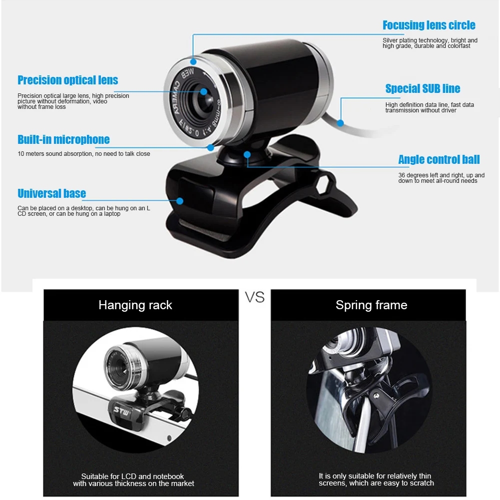 HD Webcam Desktop Laptop Web Camera Built-in Microphone Rotatable 360 Degrees for LCD Screen Notebook ND998
HD Webcam Desktop Laptop Web Camera Built-in Microphone Rotatable 360 Degrees for LCD Screen Notebook ND998
