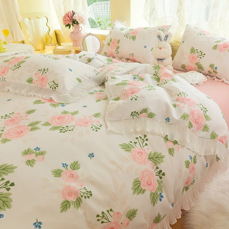 Pink Garden Flower Bedding Set Lace Pleated Floral Duvet Cover with Zipper Closure Soft 100% Microfiber Bed Sheet Pillowcases
Pink Garden Flower Bedding Set Lace Pleated Floral Duvet Cover with Zipper Closure Soft 100% Microfiber Bed Sheet Pillowcases
