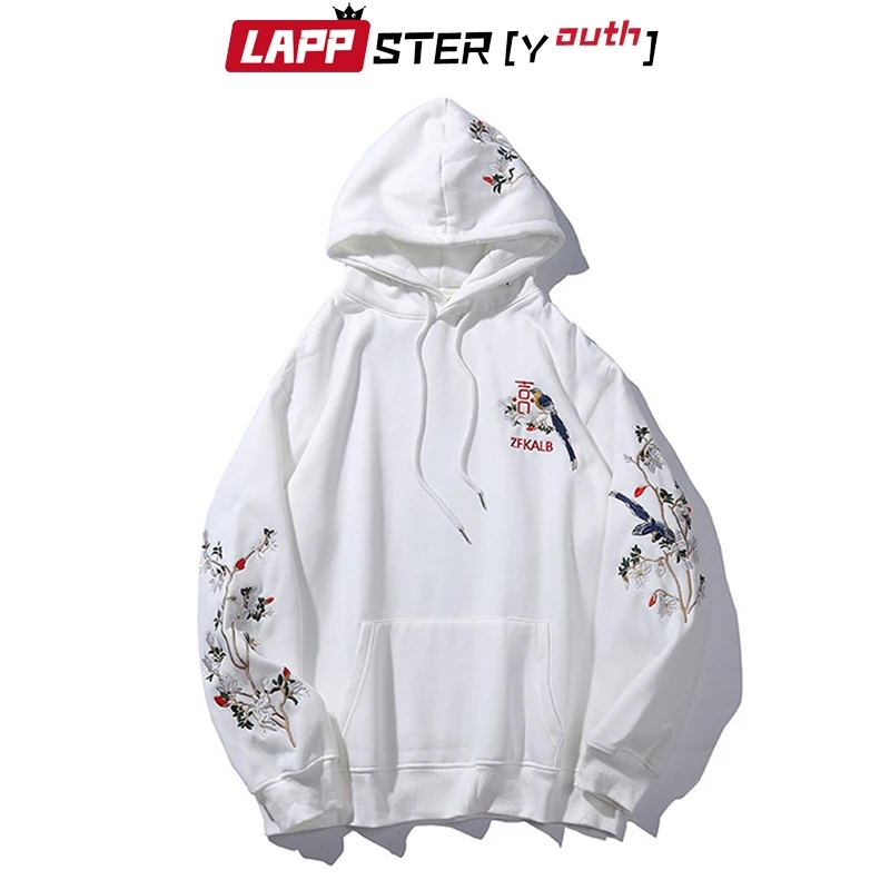 LAPPSTER пара цветок вышивка Harajuku толстовки с капюшоном 2019 мужские японские уличные