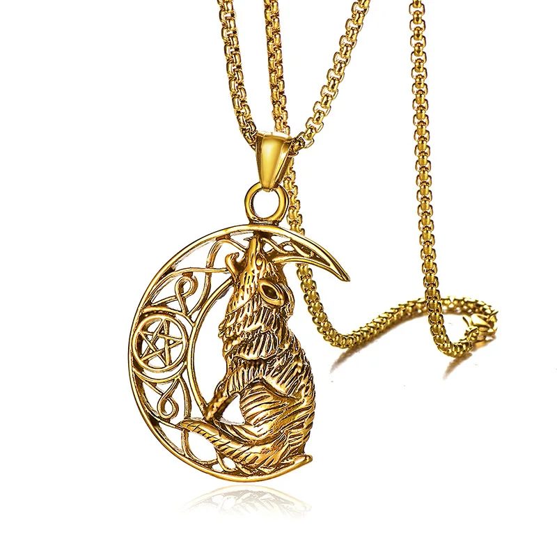 

Trendy Necklace for Women Men Hollowed Wolf On The Hill Moon Animal Pendant Necklaces Choker Fashion Jewelry Accessories