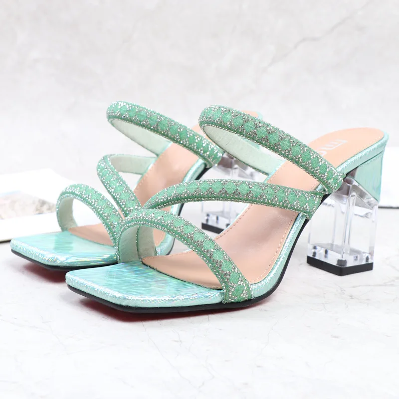 2022 Summer Women 8.5cm High Heels Mules Slides Silver Crystal Block Heels Slippers Glitter Platform Fetish Green Elegant Shoes
2022 Summer Women 8.5cm High Heels Mules Slides Silver Crystal Block Heels Slippers Glitter Platform Fetish Green Elegant Shoes