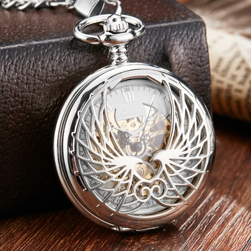 Unique Luxury Black Love Wing Mechanical Pocket Watch Fob Chain Hollow Design Skeleton Double Side Hand Wind Mechanical Watches
Unique Luxury Black Love Wing Mechanical Pocket Watch Fob Chain Hollow Design Skeleton Double Side Hand Wind Mechanical Watches