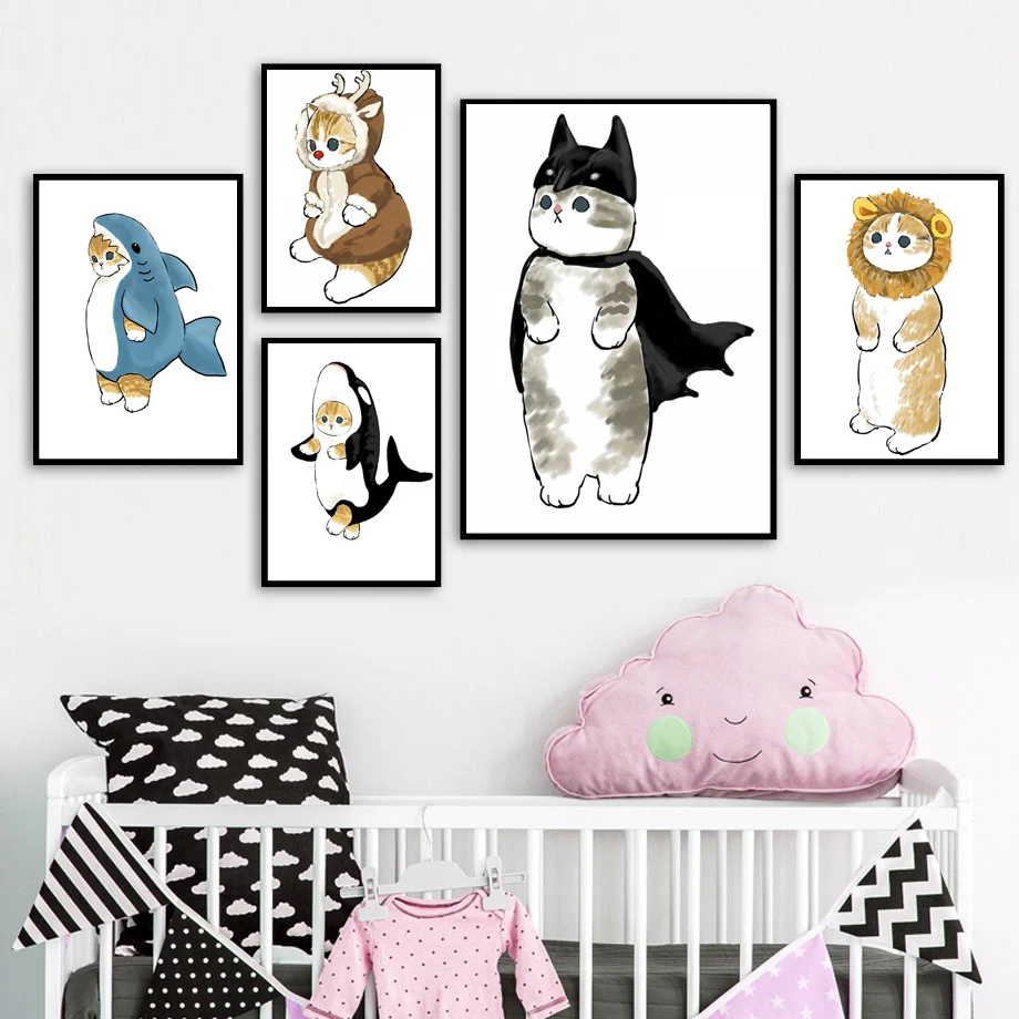Funny Cat Wear Animal Clothes Shark Dolphin Lion Deer Wall Art Canvas Painting Nordic And Prints Wall Pictures Kids Room Decor
Funny Cat Wear Animal Clothes Shark Dolphin Lion Deer Wall Art Canvas Painting Nordic And Prints Wall Pictures Kids Room Decor