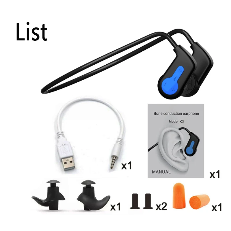 IPX8 Waterproof MP3 Swimming headphone Bluetooth 5.0 Bone Conduction player Sport Music headset diving MP3 For mi/phone 16G RAM
IPX8 Waterproof MP3 Swimming headphone Bluetooth 5.0 Bone Conduction player Sport Music headset diving MP3 For mi/phone 16G RAM